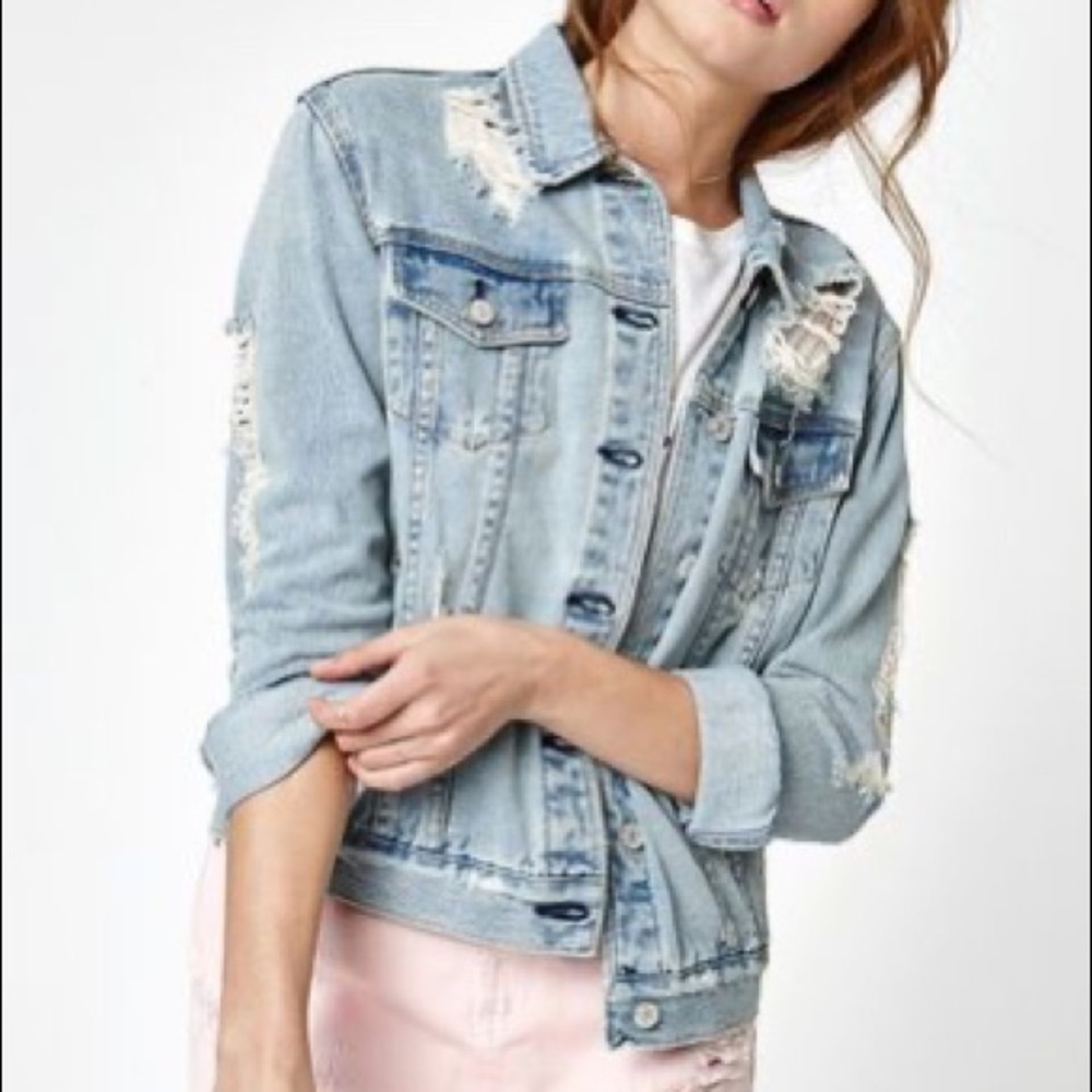 PacSun ripped jean jacket blue denim
